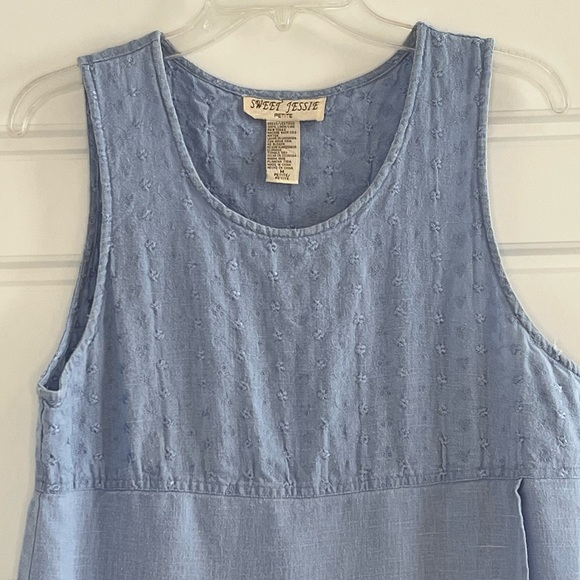 Vintage Sweet Jessie Bohemian Sky Blue Cottagecore 100% Linen Maxi Dress MP - Picture 2 of 11